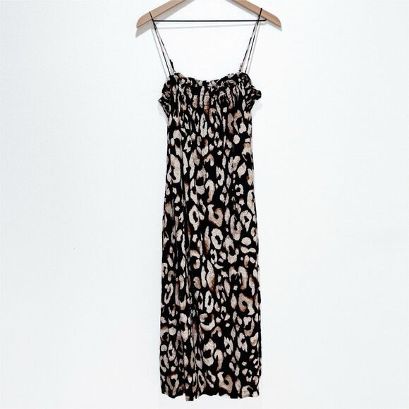 H&M Dresses & Skirts - H&M Dress Womens Medium Black Leopard Print Midi Crinkle Boho Beach Tropical